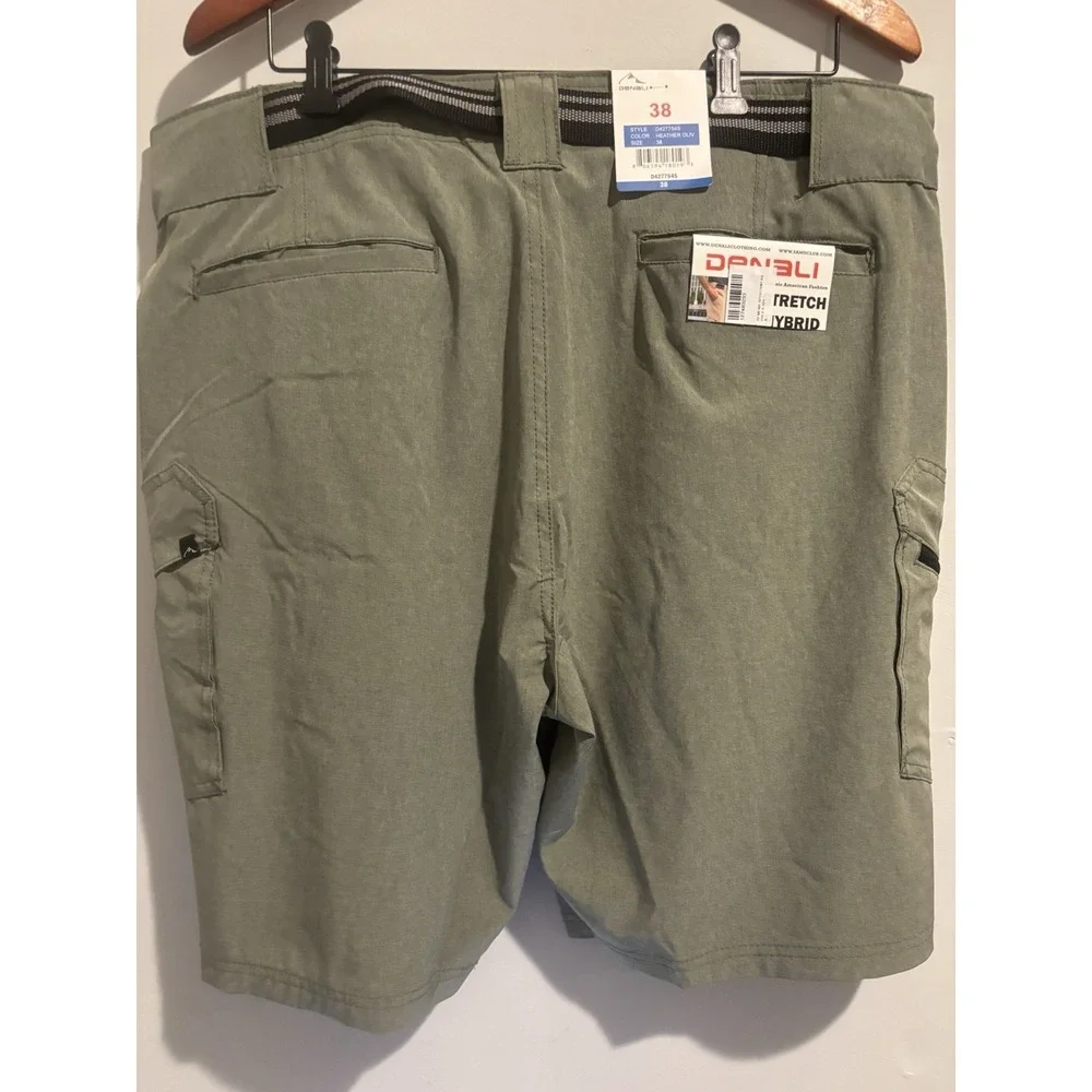 NWT Denali Cargo‎ Shorts Men's Stretch Lightweight Clip Belt 38 Heather Olive